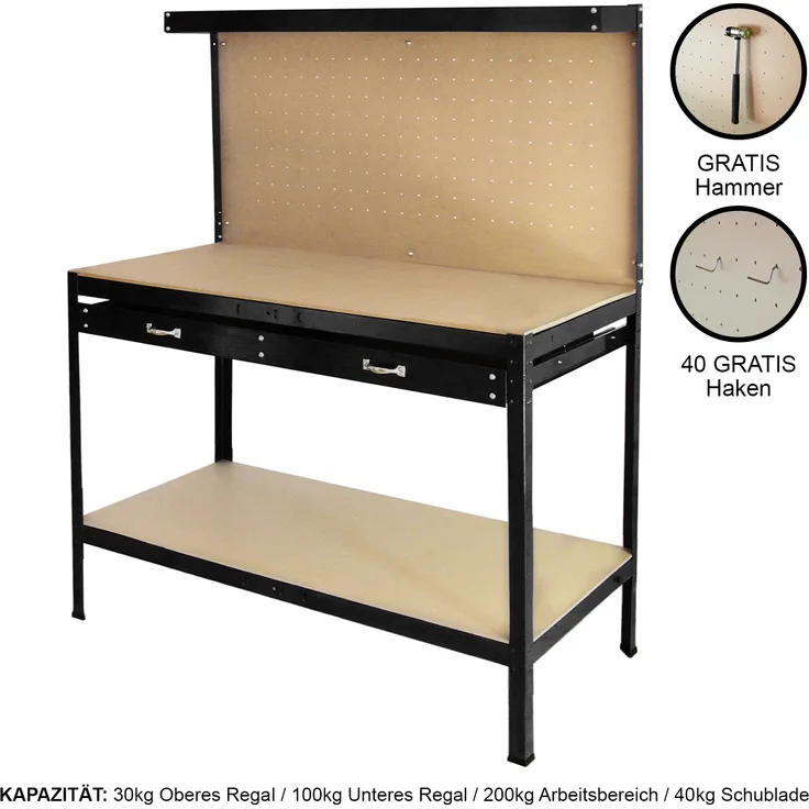 Werkbank mit Stecktafel und Schublade - 5055986128328