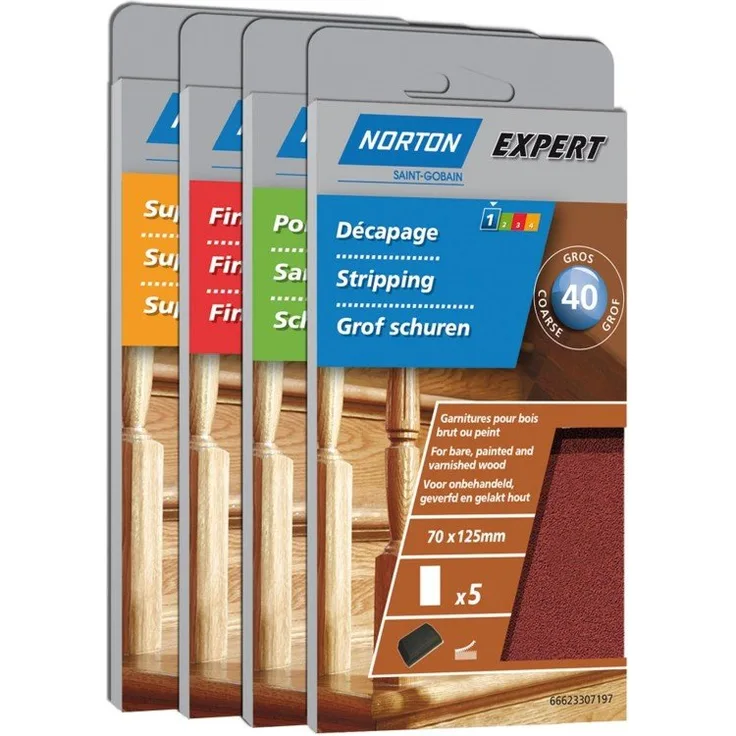 Norton Schleifpapier Blatt für Holz 70 x 125 mm Körnung 80 5 Stück
