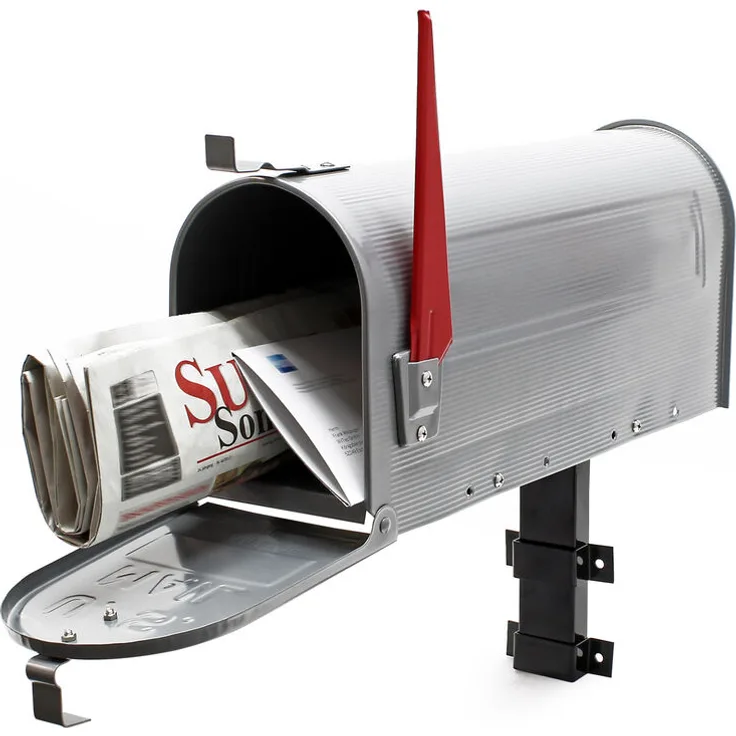 US Mailbox Briefkasten Amerikanisches Design silbergrau mit passender Wandhalterung