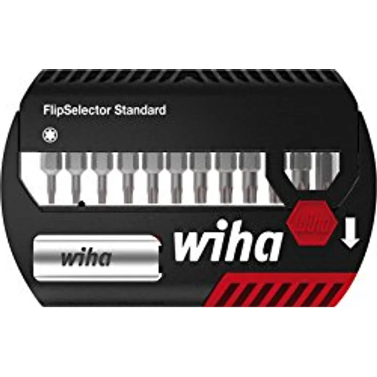 Wiha Bit Set FlipSelector Standard 25 mm TORX 13-tlg. 1-4'' mit Gürtelclip in Blister (39056), Bithalter, Set, Öffnen per Knopfdruck, schneller Bitwechsel, passt in die Hosentasche
