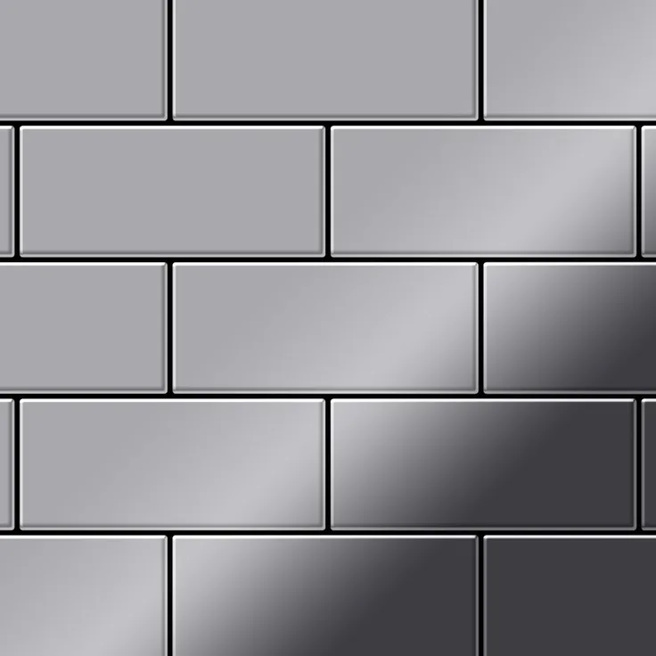 Alloy Mosaik Fliese massiv Metall Edelstahl hochglänzend in grau 1,6mm stark Subway-S-S-M 0,58 m2