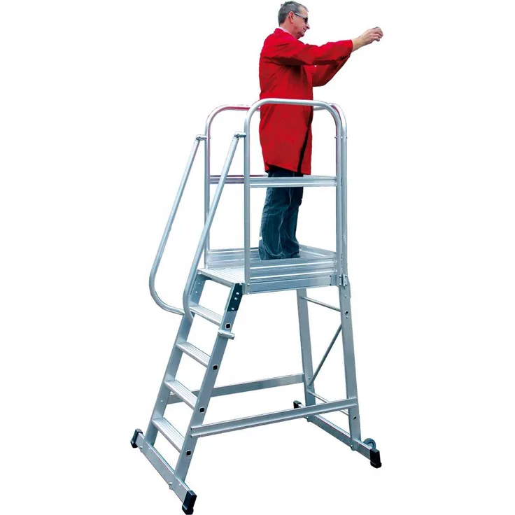 Aluminium Podesttreppe fahrbar Arbeitshöhe (max.): 3.20 m Günzburger Steigtechnik 303105 Silber 34 kg Silber