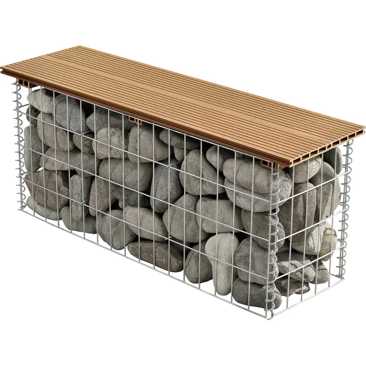 pro.tec WPC Gabionenbank 100x45x30cm Braun Gabione Gartenbank Sitzbank Bank