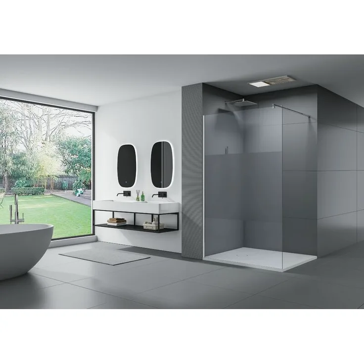 Duschabtrennung Walk-In Nano Echtglas EX101 - Milchglas-Streifen - Breite wählbar1200mm