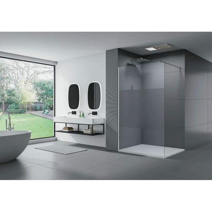 Duschabtrennung Walk-In Nano Echtglas EX101 - Milchglas-Streifen - Breite wählbar1200mm