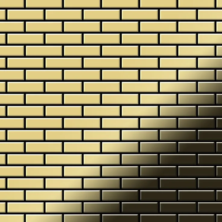 Mosaik Fliese massiv Metall Messing gewalzt in gold 1,6mm stark ALLOY PK-BM 0,88 m2