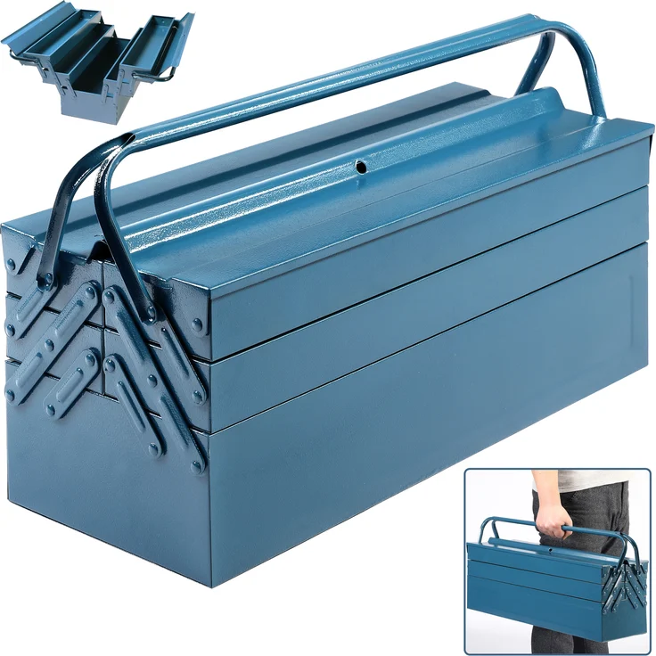 Deuba Werkzeugkoffer leer groß Stahl 5-teilig Werkzeugkasten Werkzeugbox Werkzeugkiste Werkzeug Montage Koffer blau 530x200x200mm – Bild 1