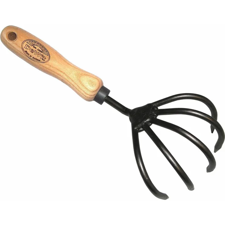 Dewit 5-Tine Cultivator with Short Handle, Works as Garden Hoe and Tiller