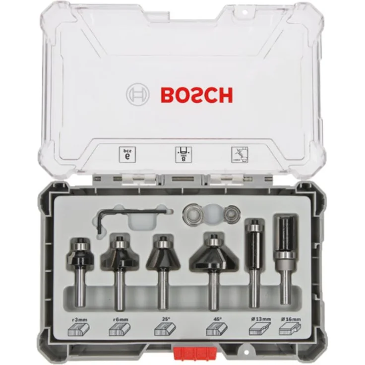 Bosch Professional 6tlg. Rand- und Kantenfräser Set (für Holz, Zubehör für Oberfräsen mit 8 mm Schaft) - Preisvergleich – Bild 1