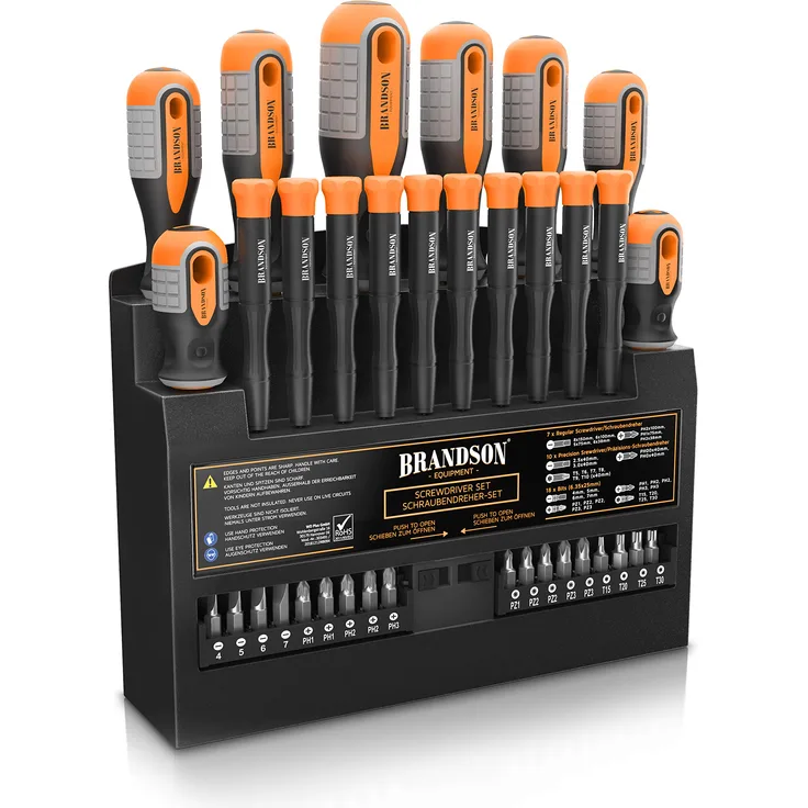 Brandson - Schraubendreher Set 36 teilig - Chrom Vanadium - magnetisch - 18 Bits mit Bithalter - Schlitz und Kreuzschlitz Schraubendreher - Feinmechanik Schraubendreher - Schraubenzieher Satz