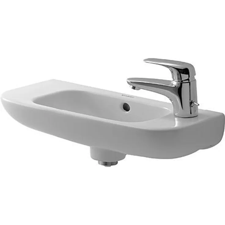 Duravit Handwaschbecken D-CODE mit Überlauf, Hahnlochbank, 500 x 220 mm, 1 Hahnloch rechts weiß