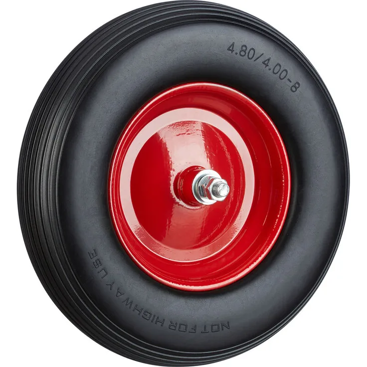 Schubkarrenrad Vollgummi mit Achse, 4.80 4.00-8 Gummirad, pannensicher, 100kg Tragkraft Ersatzrad, schwarz-rot