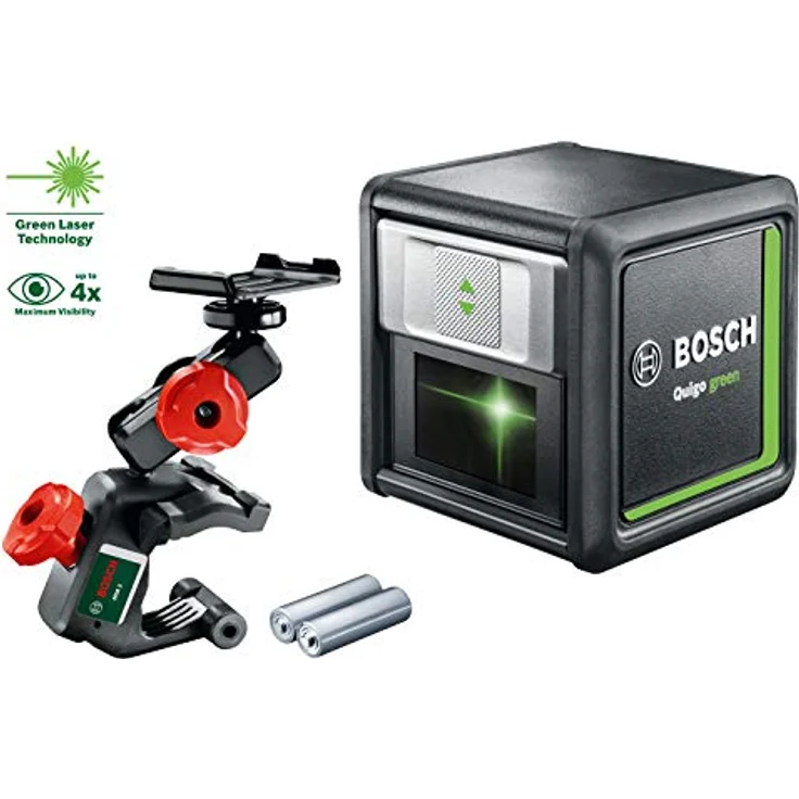 Bosch Kreuzlinienlaser Quigo green (2x Batterien, grüne Laserdiode, Arbeitsbereich: 12 Meter, im Karton, Grün Laser) – Bild 1