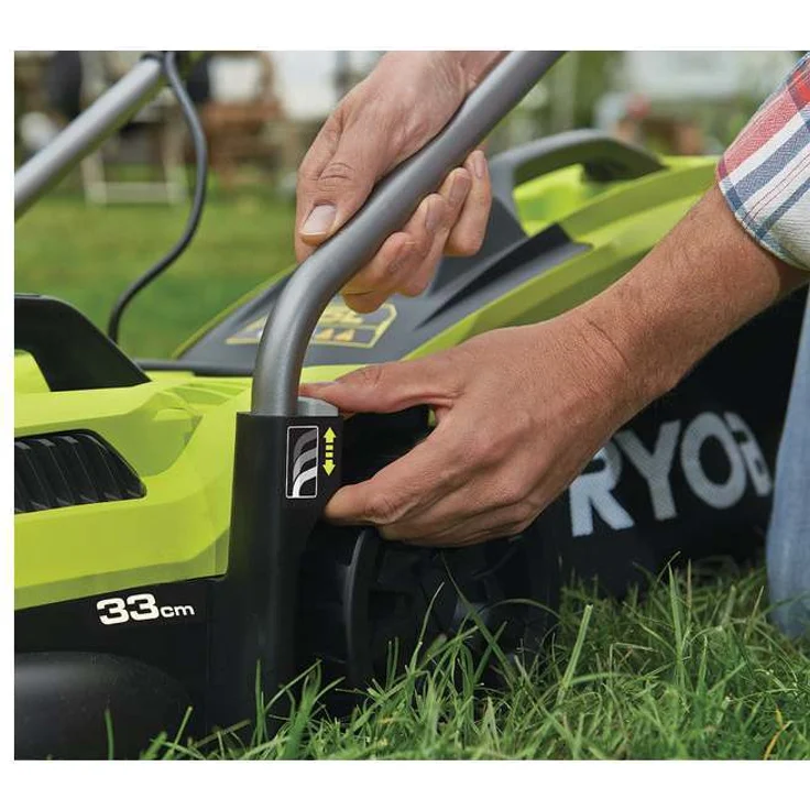 Ryobi Elektro-Rasenmäher RLM13E33S, Grasmäher mit 1300 W, 33 cm Schnittbreite, 5-stufige zentrale Schnitthöhenverstellung, EasyEdge Rasenkamm, 35 l Textil-Grasfangsack mit Hardtop, Art.-Nr. 5133002343 – Bild 6