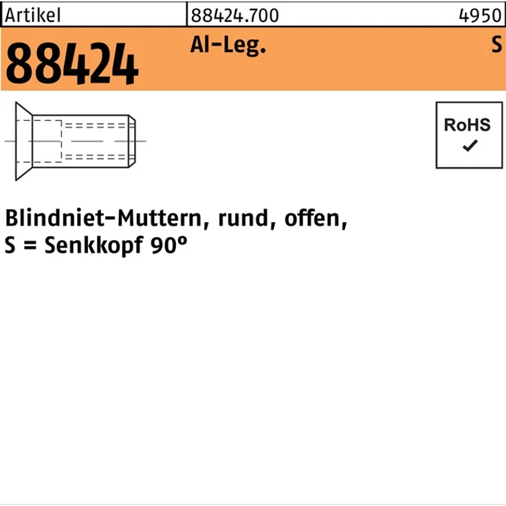 DIVERSE Blindnietmutter R 88424 Senkkopf M 5 -3,5 -6,0 Aluminium