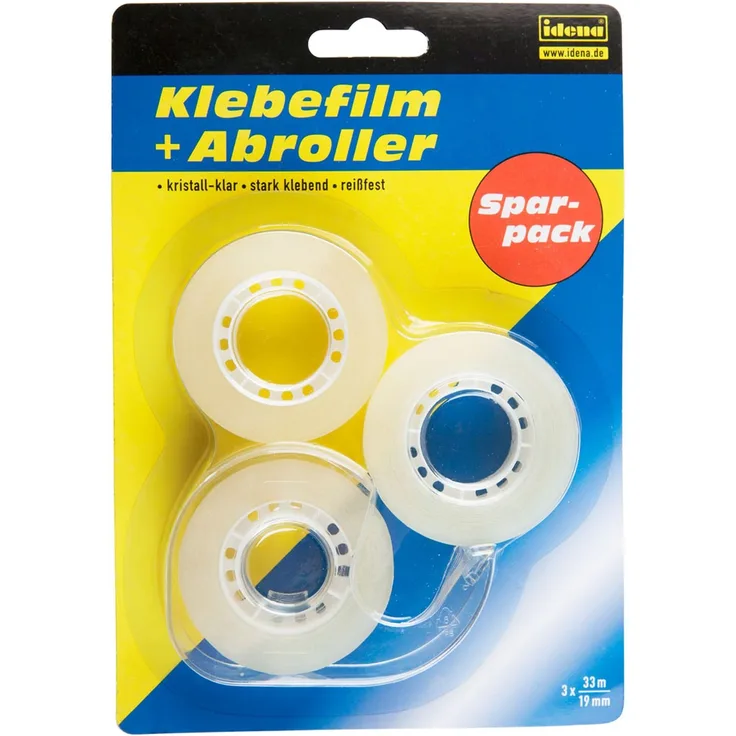 Idena 630079 - Klebefilm 33 m x 19 mm, 3 Stück mit 1 Abroller