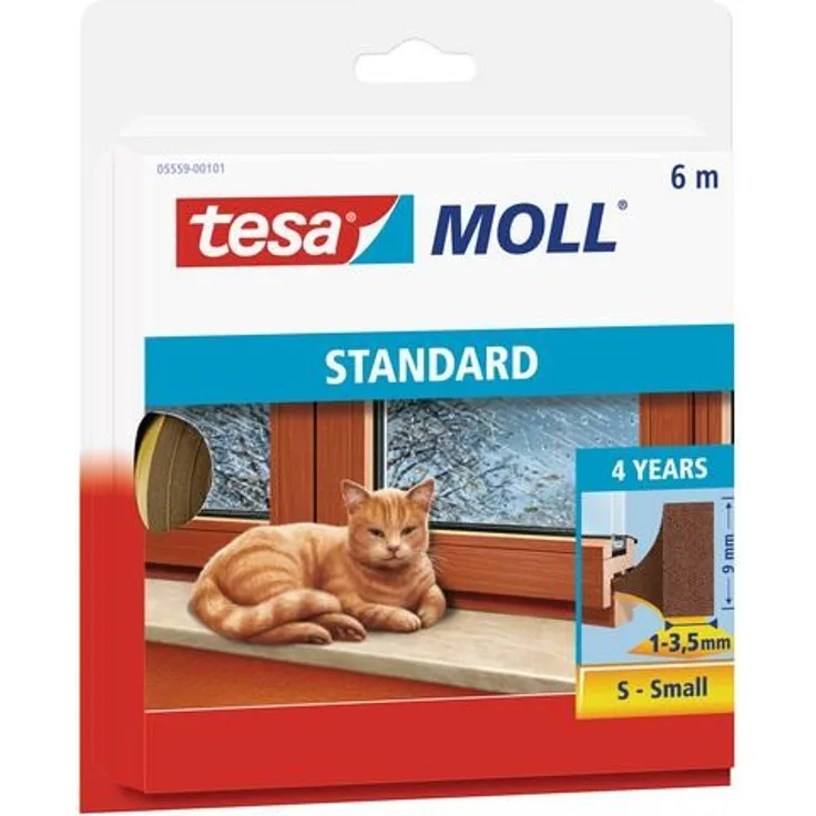 tesamoll STANDARD I-Profil - Schaumstoffdichtung zum Isolieren von Spalten im Haushalt, selbstklebend - Braun - 6 m x 9 mm x 4 mm