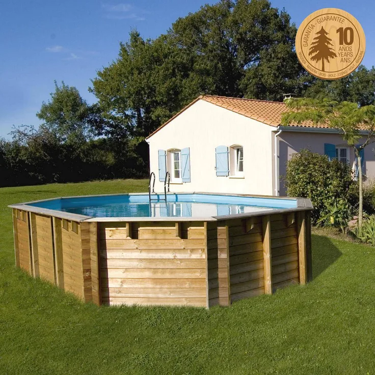 PCS-ERG - Pool Komplettset aus Echtholz Vermela Oval 672 x 472 x 146 cm