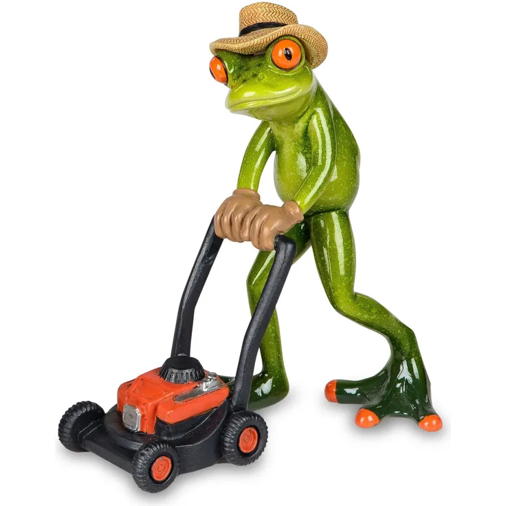 Formano lustige Frösche Figur Frosch mit Rasenmäher Poly 16 cm
