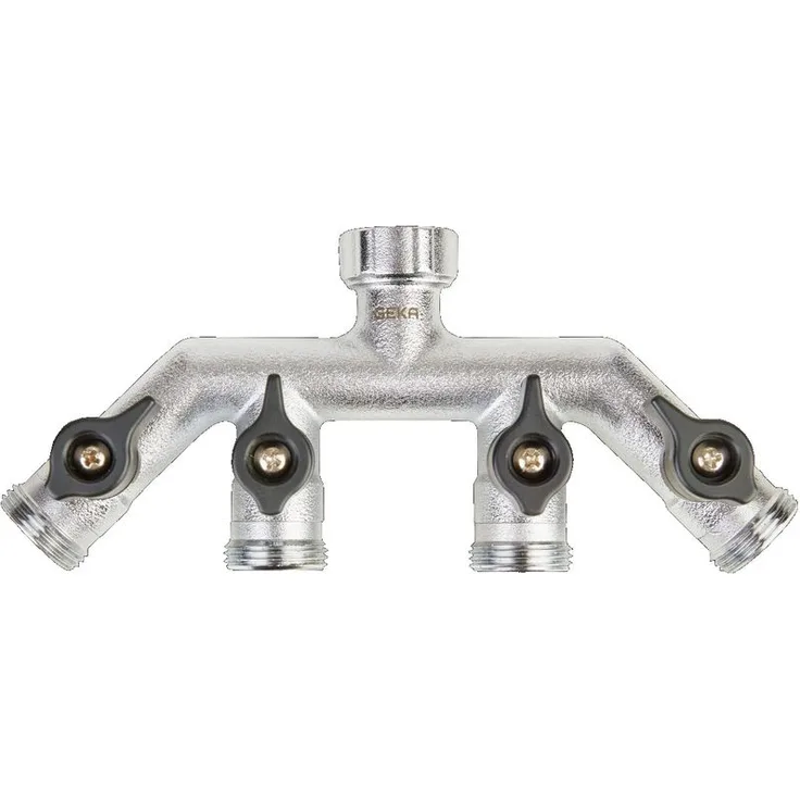 GEKA plus Vierwegeventil Außengewinde 4 x 3-4 Zoll & Muttern-Gewinde 3-4 Zoll