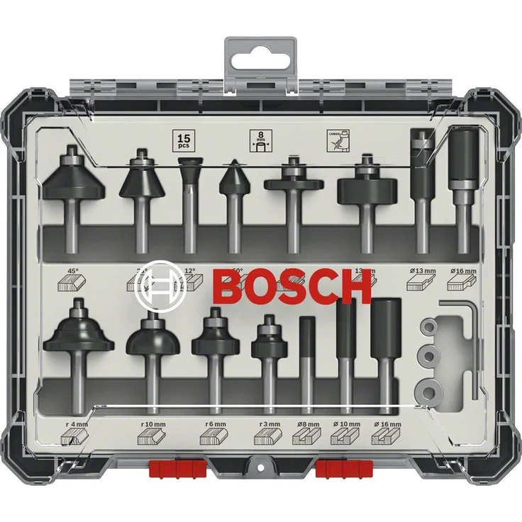 Bosch Professional Freihandfräser Set 15 Teile 8 mm Schaft Hartmetall für feine Holzarbeiten – Bild 2