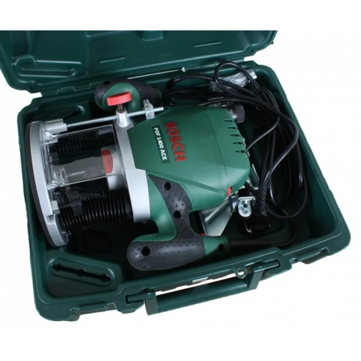 Bosch Oberfräse POF 1400 A (3 x Spannzange, Fräser, Parallelanschlag, Absaugadapter, Koffer (1400 W)) – Bild 3