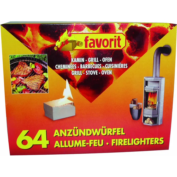 favorit 1249 Anzündwürfel für Grill, Kamin und Ofen, 64-er Pack
