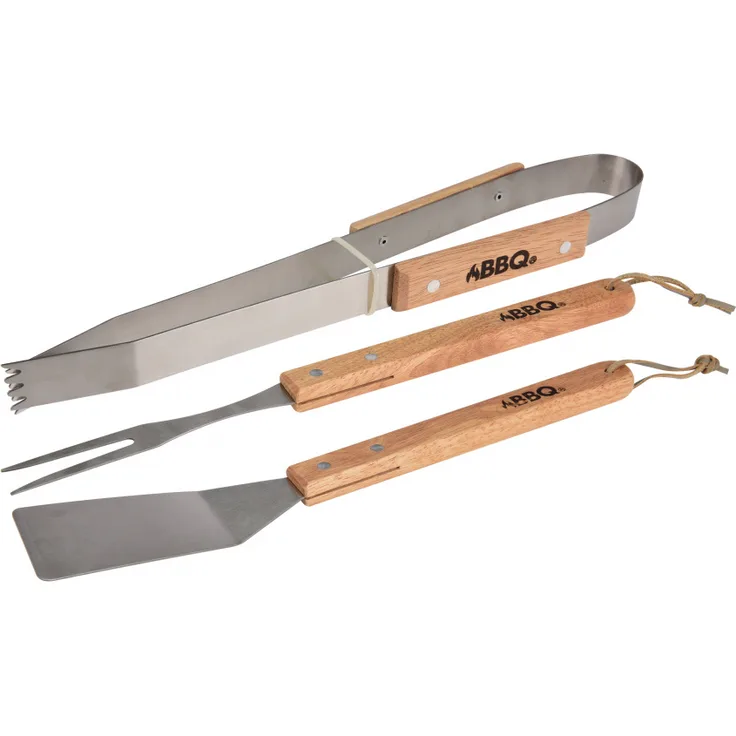 barbecue-Set mit Holzgriff 3-teilig