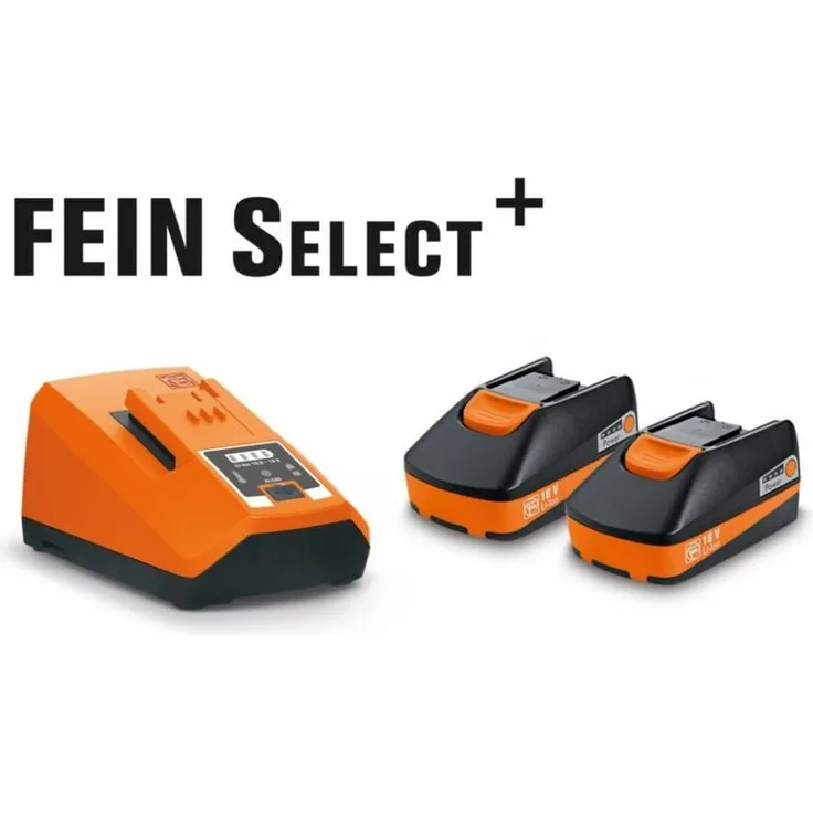 Fein Akku Starter Set (2 Werkzeugakkus, Multifunktions Ersatzakku, Lithium-Ionen Akkus, Ladegerät, 18V, 3Ah) 92604315010