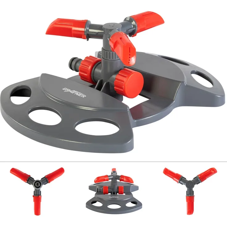 Grafner Rasensprenger RS10822 Sprinkler mit 3 Armen (45° drehbar) Sprinkler 360° drehbar