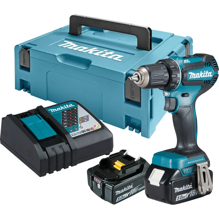 Makita DDF485RTJ Akku-Bohrschrauber, 18 V, 5 Ah, 50 Nm Drehmoment, mit 2 Akkus, Ladegerät und Transportkoffer – Bild 1