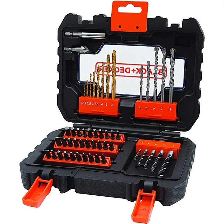 Black+Decker Bohrer- und Schrauberbit-Set (50-teiliges, Metall-, Holz- und Steinbohrer, Stecknüsse, Bits, Senker) A7232