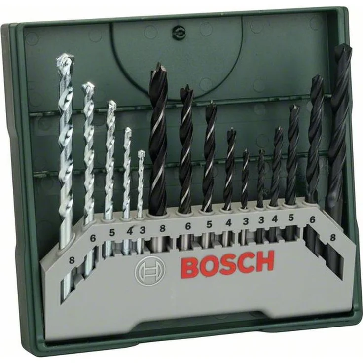 Bosch 15tlg. Mini-X-Line Spiralbohrer Mixed-Set (Holz, Stein und Metall, Zubehör Bohrmaschine) – Bild 1