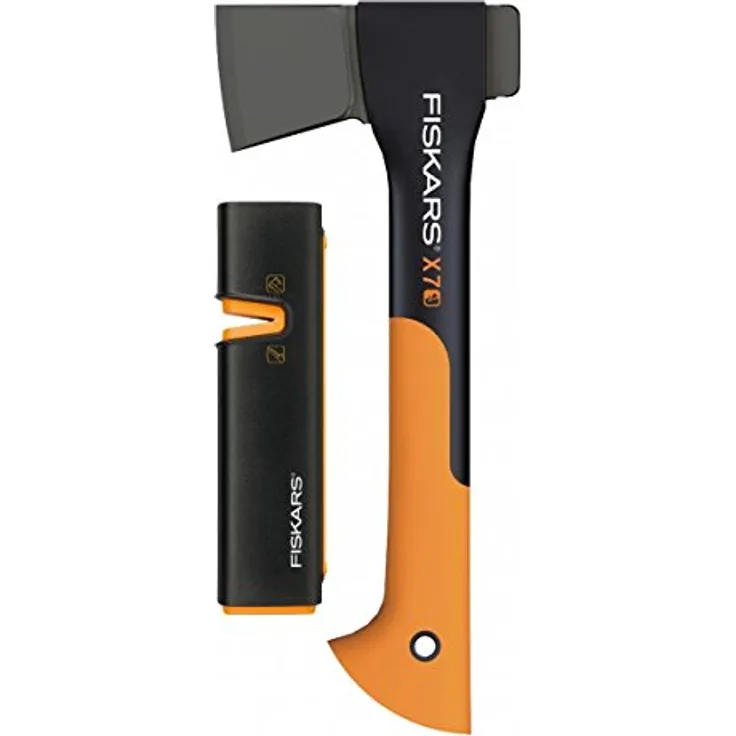 Fiskars Set Universalaxt X7-XS, Mit Axt- und Messerschärfer, Länge: 35,5 cm, Schwarz-Orange, 1020183 (Limitierte Auflage)