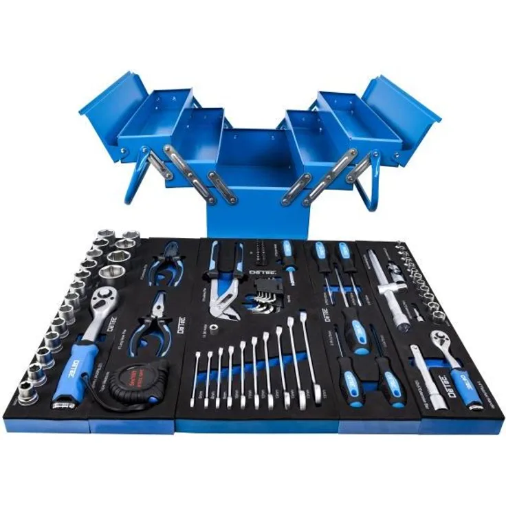 DETEC. Klappkiste aus Metall 86 tlg. Werkzeugkasten zum aufklappen in blau,WK1000090065, Detec.