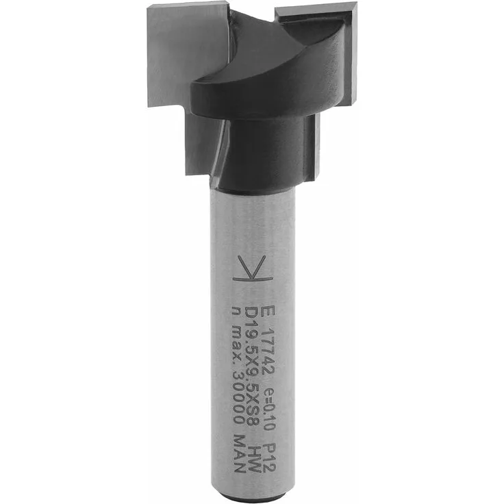 ENT 17742 T-Nutfräser M12 HW (HM), Schaft (S) 8 mm, Durchmesser (D1) 19,5 mm, D2 12,6 mm, NL1 7,0 mm, NL2 9,5 mm, Z 2