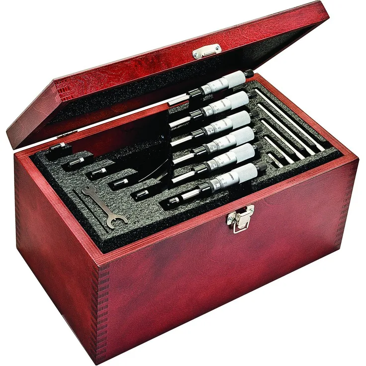 Starrett SV436.1MCXRLZ 436.1 Mikrometer-Set, mit Ratschen-Stop, Feststellmutter, Hartmetall-Flächen, 0-150 mm Reichweite, 0,001 mm Graduierung