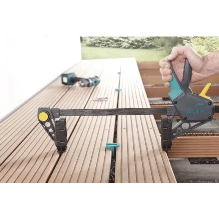 wolfcraft Montagezwinge 6985000, Zwinge für den Terrassenbau, Distanzhalter für den Bau einer Holzterrasse, Spannkraft: 120 kg, Spannweite: 450 mm – Bild 3