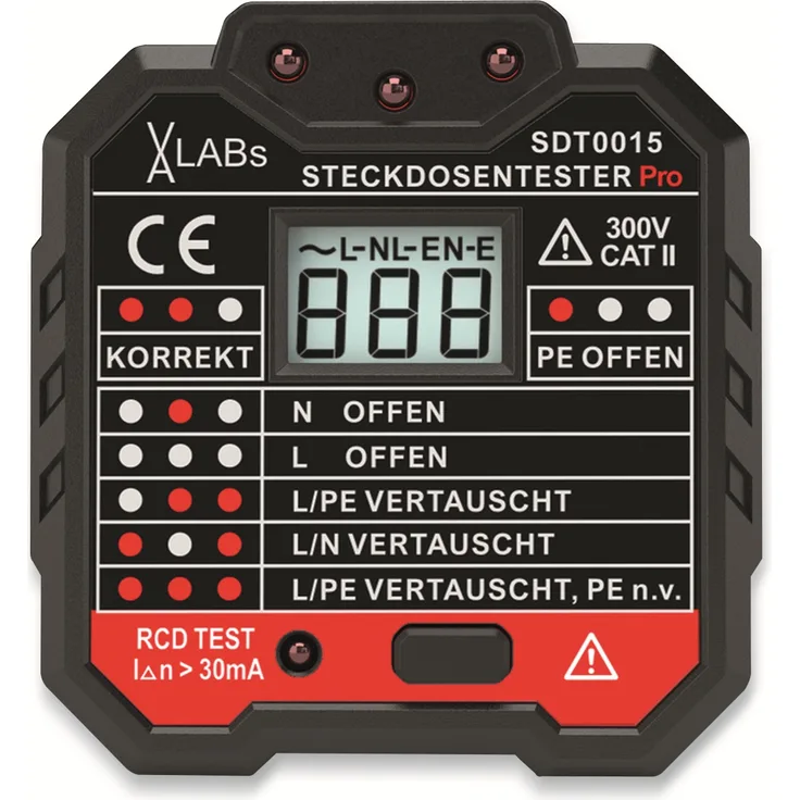 SDT0015: VA-LABs Steckdosentester mit RCD-Prüfung und LCD