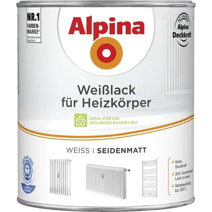 Alpina Heizkörperlack weiß 2 l, weiß, seidenmatt – Bild 1