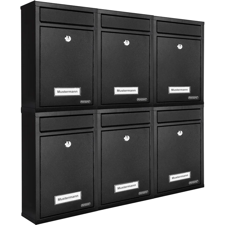 DEUBA 6x Briefkasten Wandbriefkasten Briefkastenanlage Postkasten Stahl Auswahl schwarz – Bild 1
