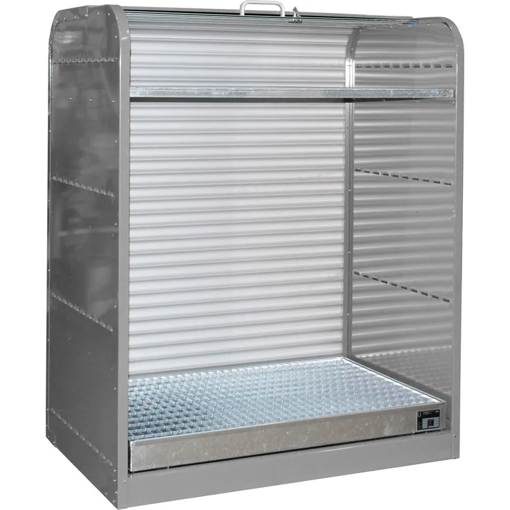 Bauer Gefahrstoff-Rollladenschrank RSG-2, mit verzinktem Gitterrostboden, max. 6x 60-l-Fässer, Mausgrau