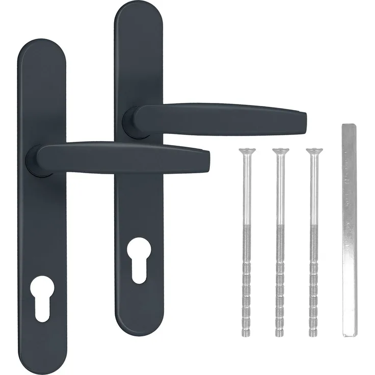 Türgriff - Türdrücker - Türklinke - Drückergarnitur DHS 92mm - Oval - Griff-Griff Grau RAL 7016, 36mm