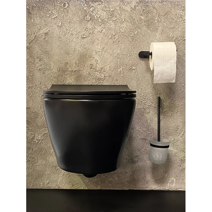 Spülrandloses Hänge WC mit Taharet-Bidet-Dusch-WC Funktion und integrierter Kalt- und Warmwasserarmatur Schwarz