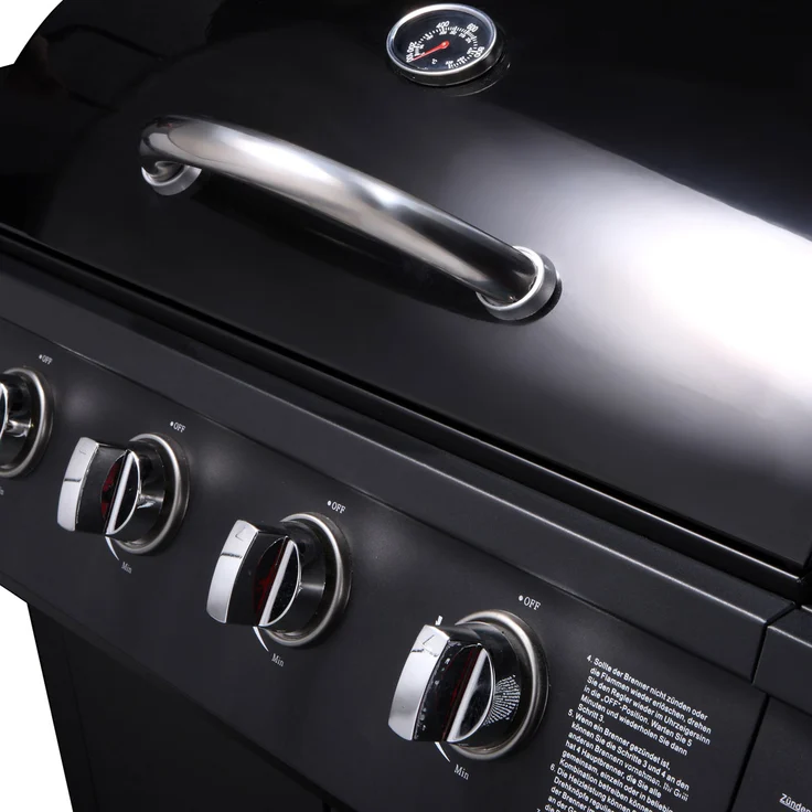 TAINO BASIC 4+1 Gasgrill mit Seitenbrenner Gasgrill 4 Brenner BBQ Grillwagen Edelstahl-Brenner Schwarz Piezozündung 126 x 103 x 50 cm – Bild 9