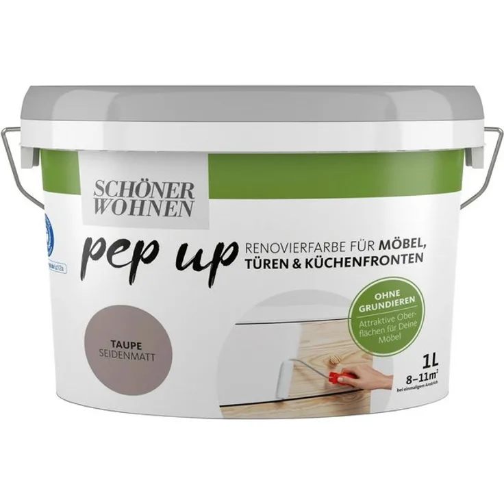 SCHÖNER WOHNEN-Kollektion Lack pep up - taupe , seidenmatt, für Möbel, Türen und Küchenfronten, 1 l