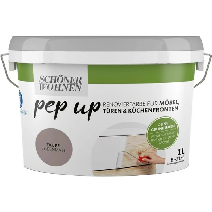 SCHÖNER WOHNEN-Kollektion Lack pep up - taupe , seidenmatt, für Möbel, Türen und Küchenfronten, 1 l – Bild 1