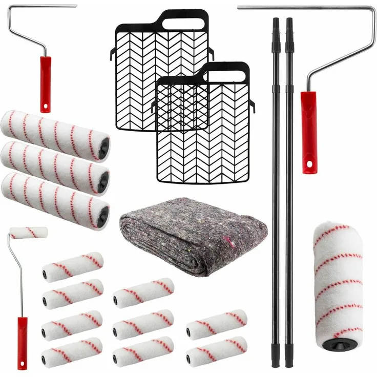 Profi Maler Farbroller Set 22tlg Streichset Malerset Renovierungsset Abdeckvlies