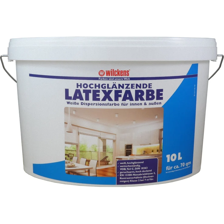 Wilckens Latexfarbe hochglänzend Weiß Wandfarbe Innenfarbe Außenfarbe – Bild 1