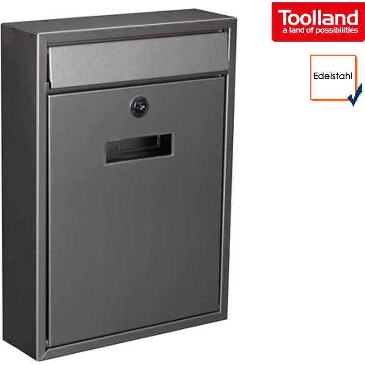 TOOLLAND - BG40004 Briefkasten, Seattle, 36 cm Höhe x 26 cm Breite x 8 cm Länge, Edelstahl 175650